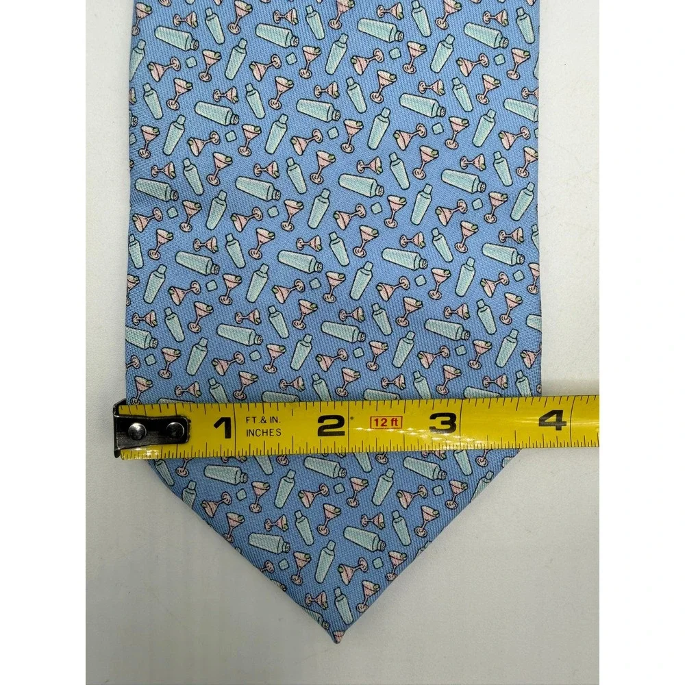 Vineyard Vines Mens Silk Tie Blue Martini Cocktail Shaker Barware Print 2003577